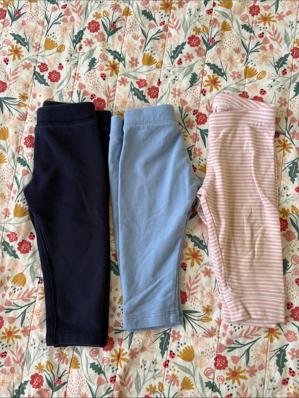 Primary Girls' Leggings 3-Pack in Navy, Light Blue & Pink Stripe